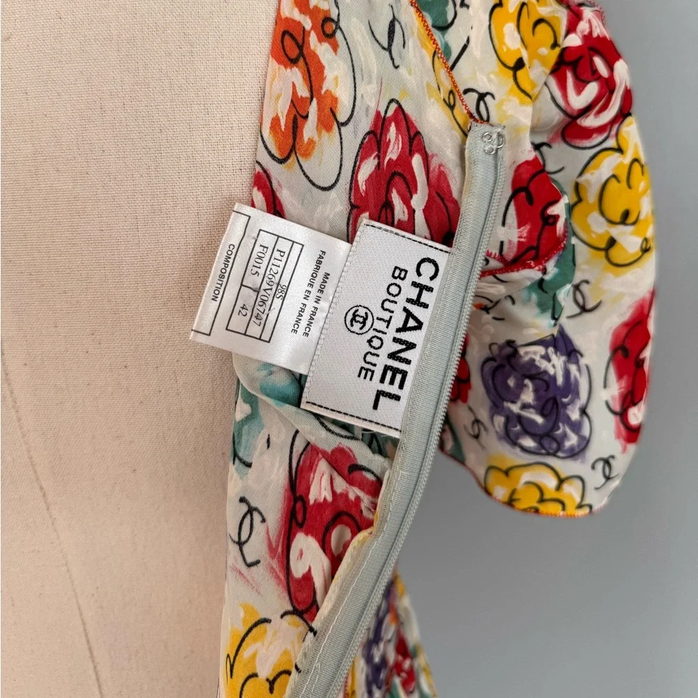 Chanel 1998 Silk Logo Camellia Dress